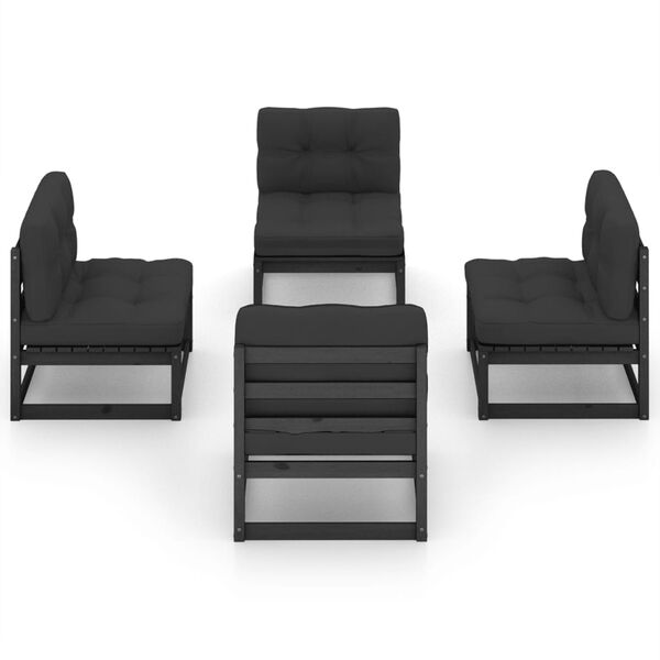vidaXL Garden Lounge Set Black Solid pinewood, fabric (100% polyester)