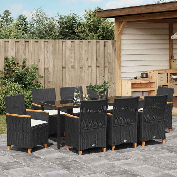 vidaXL Garden Dining Set 9 pcs Black poly rattan