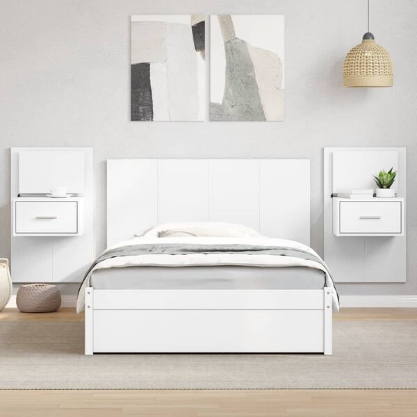 vidaXL Bed Headboard With Cabinet White Engineered Wood 47.2 in