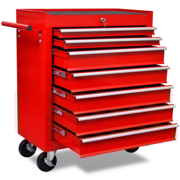 Red Workshop Tool Trolley 7 Drawers