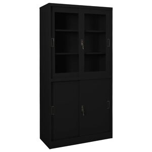 vidaXL Office Cabinet Black Steel, tempered glass 35.4 x 15.7 x 70.9 in