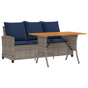 vidaXL Patio Sofa 3-Seater with Cushions&Table Gray Poly Rattan