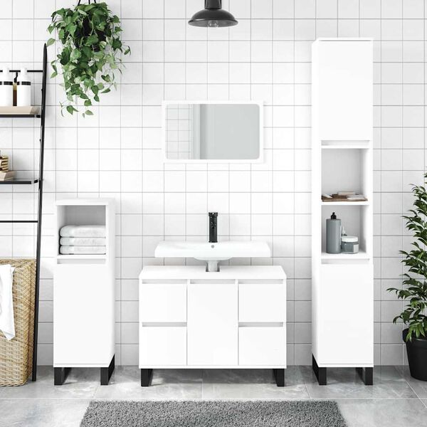 vidaXL Bathroom Cabinet White Engineered wood and iron Medium