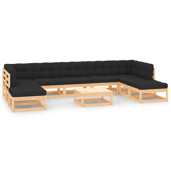 vidaXL Garden Lounge Set Natural wood color with anthracite cushions
