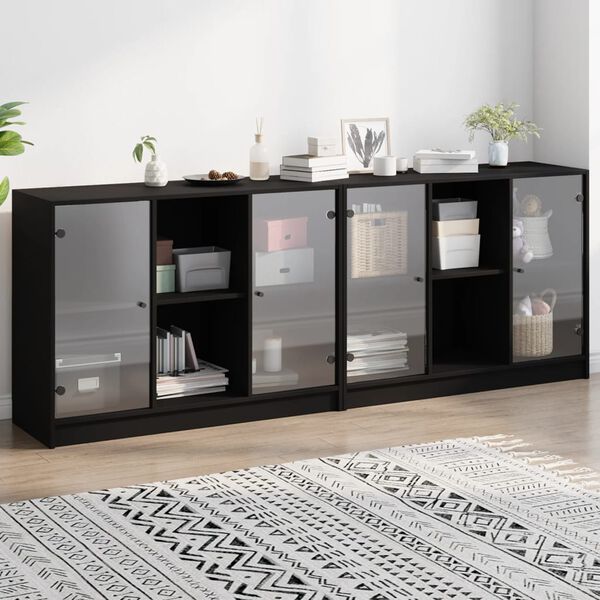 vidaXL Bookcase Black Engineered wood, glass Large Bookcase