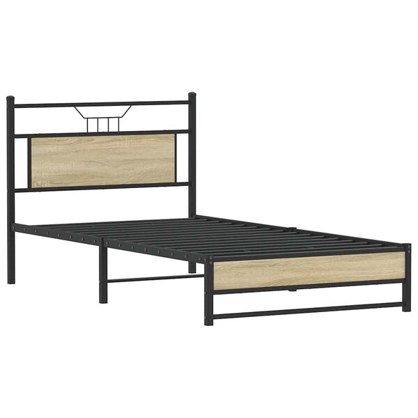 vidaXL Bed Frame Sonoma Oak Engineered wood and steel Single Bed Frame