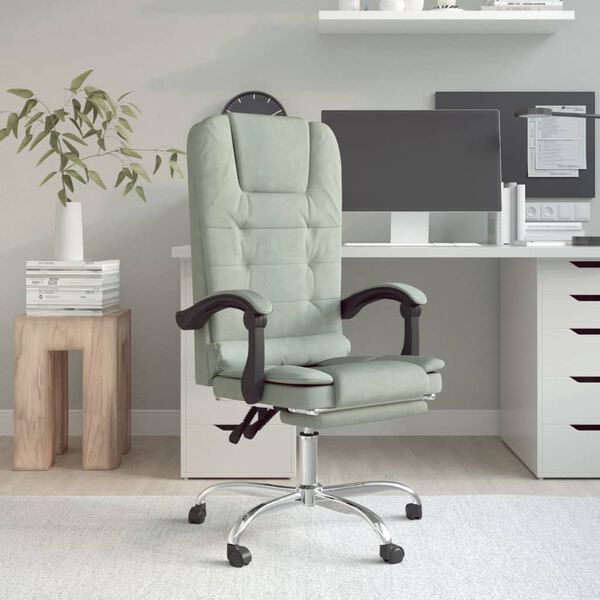 vidaXL Massage Office Chair Light gray Velvet, metal, plywood Medium