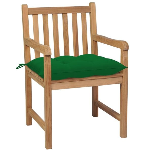 vidaXL Patio Chair Set of 6 Teak with Green Cushions