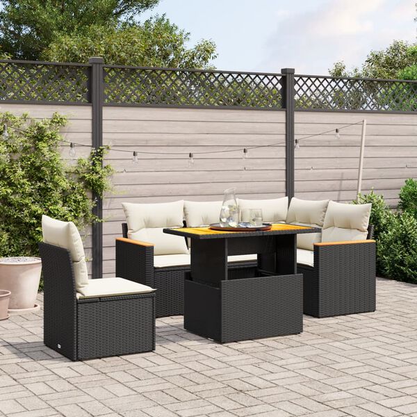 vidaXL Garden Sofa Set Black PE rattan 6 Piece Set