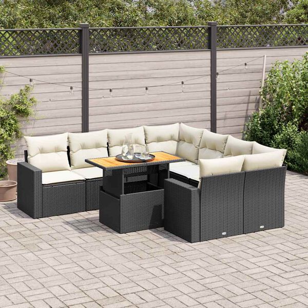 vidaXL Garden Sofa Set Black, Cream White PE Rattan 9-piece set Modular