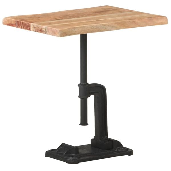 vidaXL Side Table Natural, Black Solid Acacia Wood, Powder-Coated Cast Iron