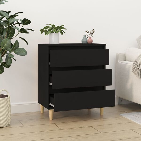 vidaXL Sideboard Black Engineered wood, Solid eucalyptus wood Medium
