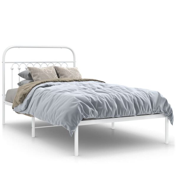 vidaXL Bed Frame White Steel Twin Bed Frame Rectangular Traditional