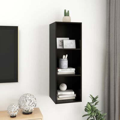 vidaXL Wall-mounted TV Cabinet Black 14.6"x14.6"x42.1" Engineered Wood