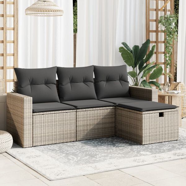 vidaXL Garden Sofa Set Grey Poly Rattan, Powder-Coated Steel Large