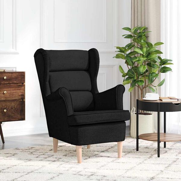 vidaXL Armchair Black Polyester fabric, plywood, solid rubber wood Single