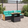 vidaXL 5 Piece Patio Sofa Set with Cushions Black Poly Rattan Acacia