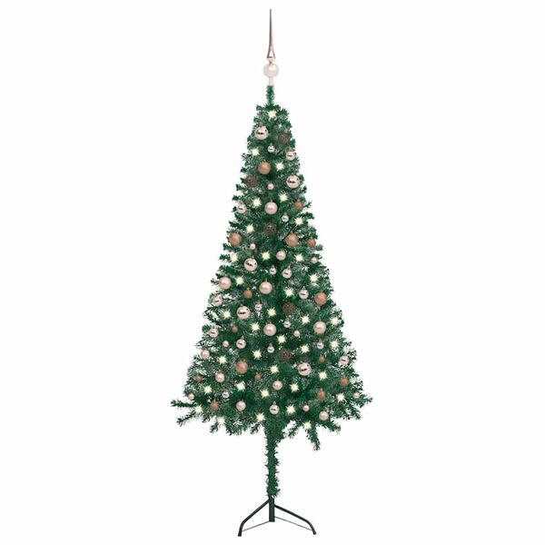 vidaXL Corner Artificial Christmas Tree LEDs&Ball Set Green 82.7" PVC