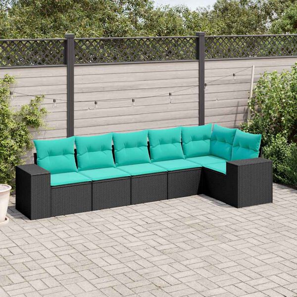 vidaXL Patio Sofa Set Black with blue cushions