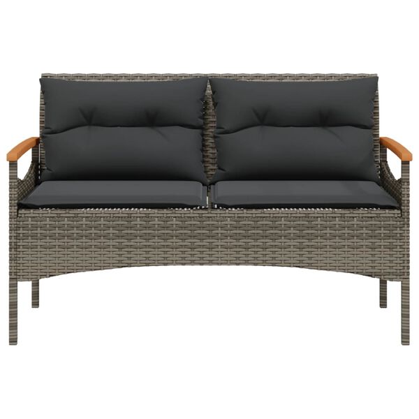 vidaXL Patio Bench with Cushions 45.7x24.6x29.1" Grey Poly Rattan