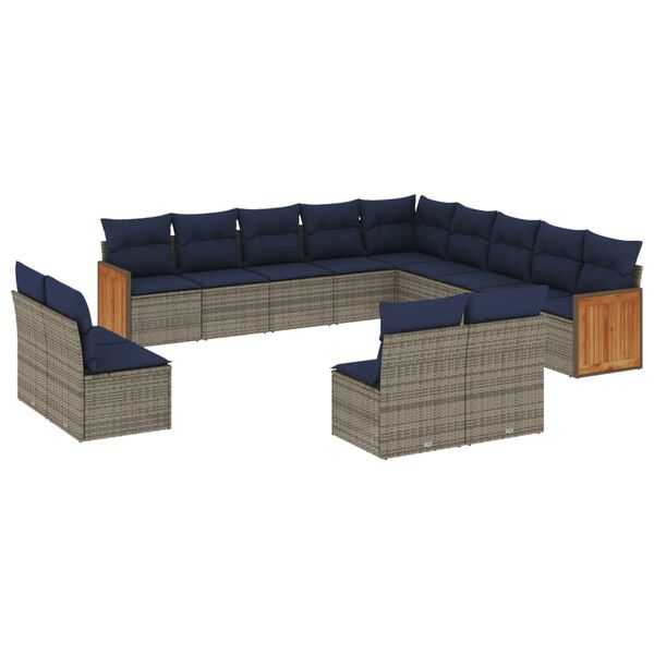 vidaXL 13 Piece Patio Sofa Set with Cushions Gray Poly Rattan