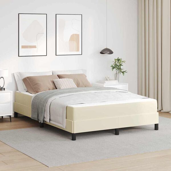 vidaXL Bed Frame with Mattress Cream 55.12 x 74.80 in Fabric