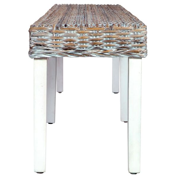vidaXL Bench White, Natural Natural kubu rattan, solid mango wood