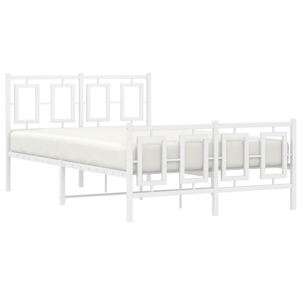 vidaXL Bed Frame White Steel Small Double Rectangular Modern