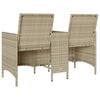 vidaXL Patio Sofa 2-Seater with Table and Cushions Light Grey Poly Rattan