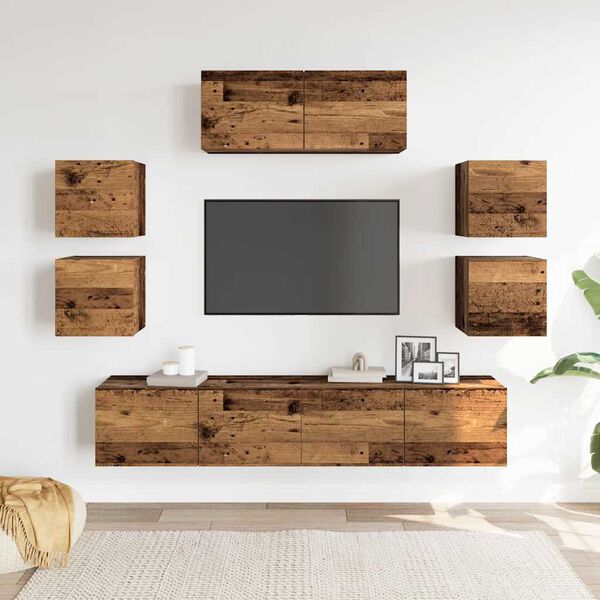 vidaXL TV Cabinet Set Old wood Engineered wood 7 Piece Set