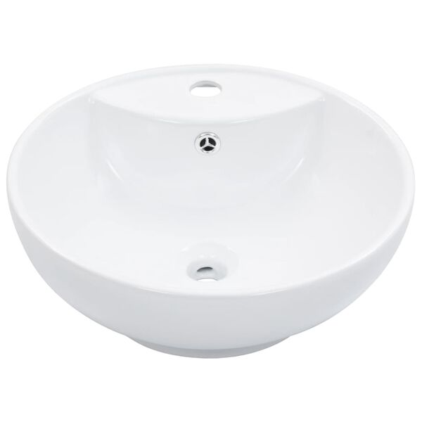 vidaXL Wash Basin with Overflow 18.3x7.1" Ceramic White