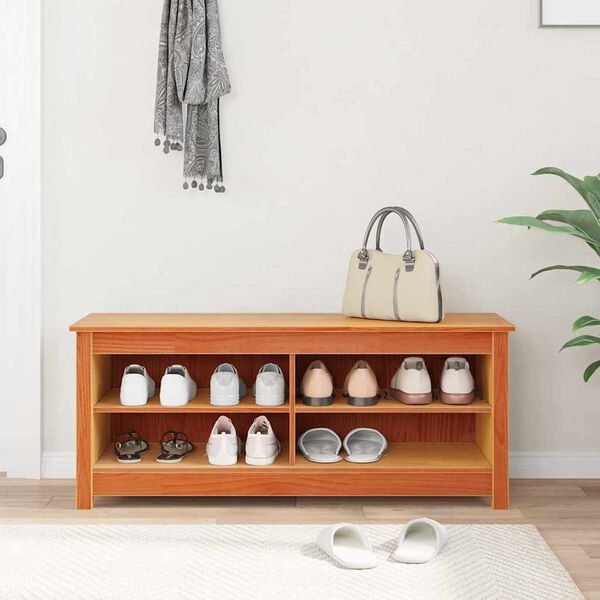 vidaXL Storage Bench with Shelf Wax Brown 43.31 x 14.96 x 17.91 in