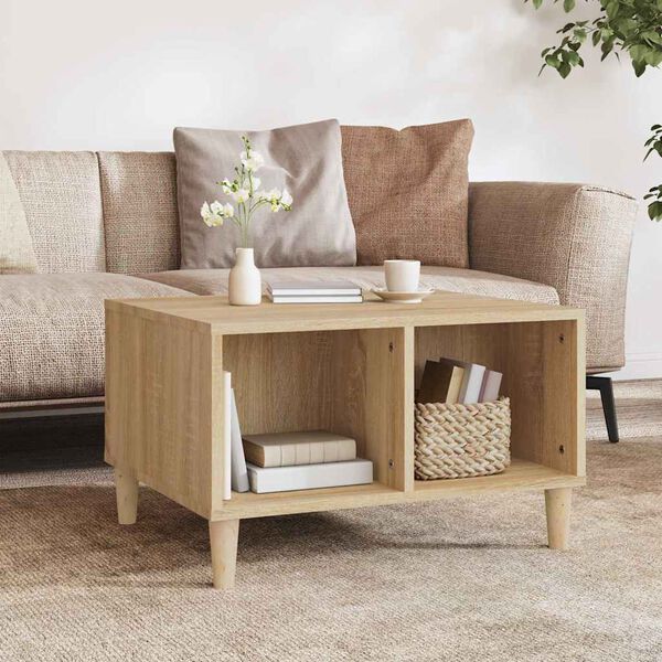 vidaXL Coffee Table Sonoma Oak Engineered Wood, Solid Eucalyptus