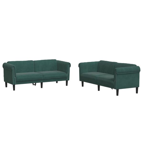 vidaXL Sofa Set Dark Green Velvet 2-Seater Ergonomic Sofa Set