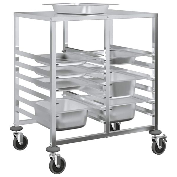 vidaXL Tray Trolley with 12 GN Containers 29.5x21.7x34.3" Stainless Steel