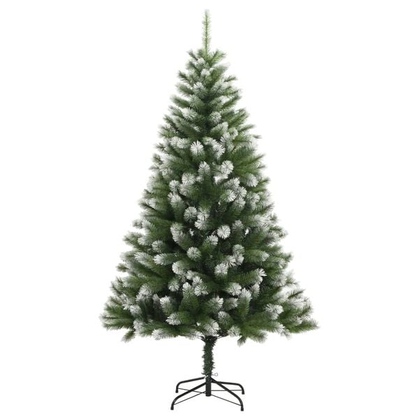vidaXL Artificial Hinged Christmas Tree Green and White PVC, Metal 70.9 in