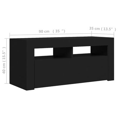 vidaXL TV Cabinet with LED Lights Black 35.4"x13.8"x15.7"
