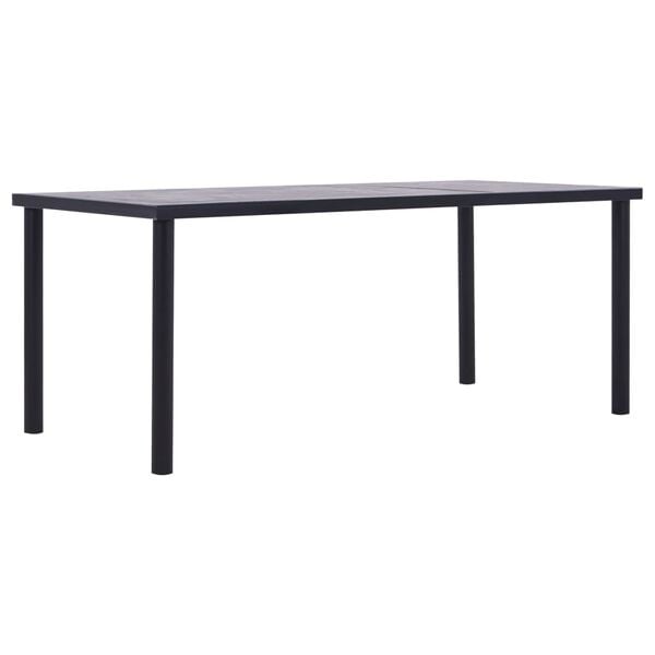 vidaXL Dining Table Black and Concrete Gray MDF and Metal 78.7 x 39.4 in