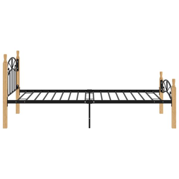 vidaXL Bed Frame Black and natural wood Powder-coated metal, solid oak wood