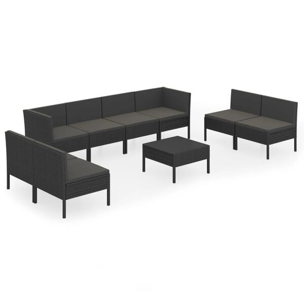 vidaXL Garden Lounge Set Black PE Rattan, Powder-Coated Steel, Polyester