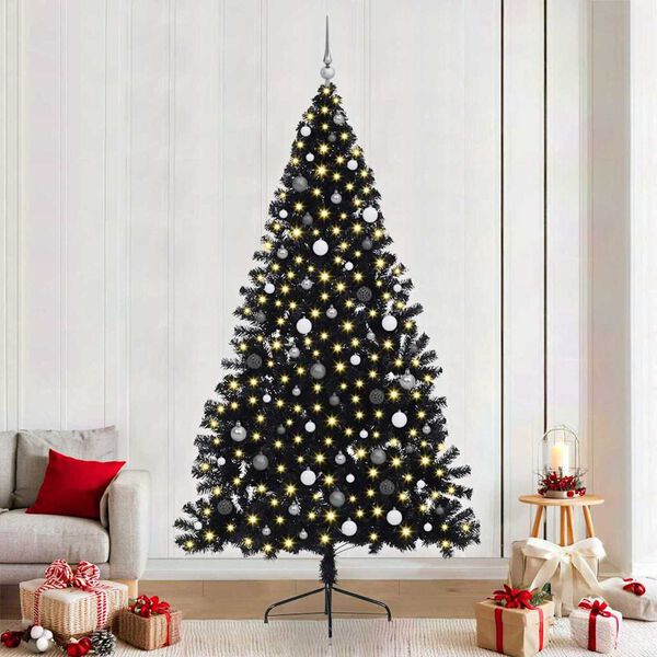 vidaXL Artificial Pre-lit Christmas Tree with 300 LEDs Black 94.5" PVC