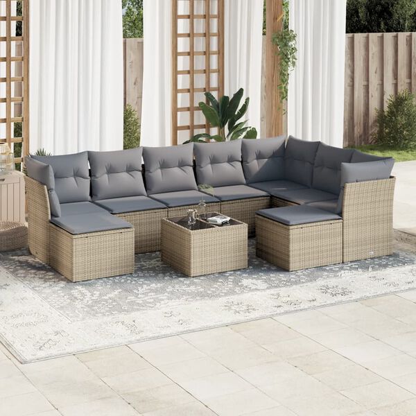 vidaXL Garden Sofa Set Beige PE rattan, powder-coated steel, tempered glass