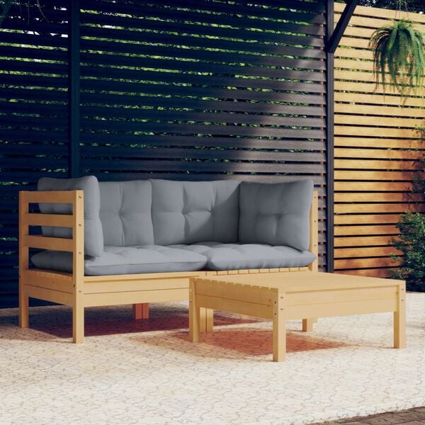 vidaXL Garden Lounge Set Grey Solid pinewood, 100% polyester fabric Small