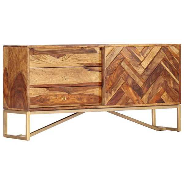 vidaXL Sideboard Brown Solid Acacia wood and brass powder-coated iron
