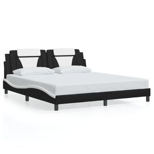 vidaXL Bed Frame "Viana" without Mattress Black and White 72"x83.9"Faux Leather