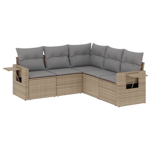 vidaXL Garden Sofa Set Beige Poly Rattan Large Foldable