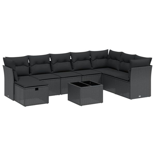 vidaXL Garden Sofa Set Black Poly Rattan, Steel, Tempered Glass Large