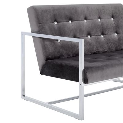 vidaXL 2-Seater Sofa with Armrests Dark Gray Chrome and Velvet