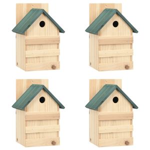 vidaXL Birdhouse Set of 4 Natural wood, Green Firwood Small Ornaments