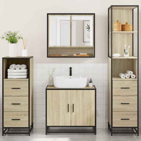 vidaXL Bathroom Furniture Set Sonoma oak Engineered wood, metal